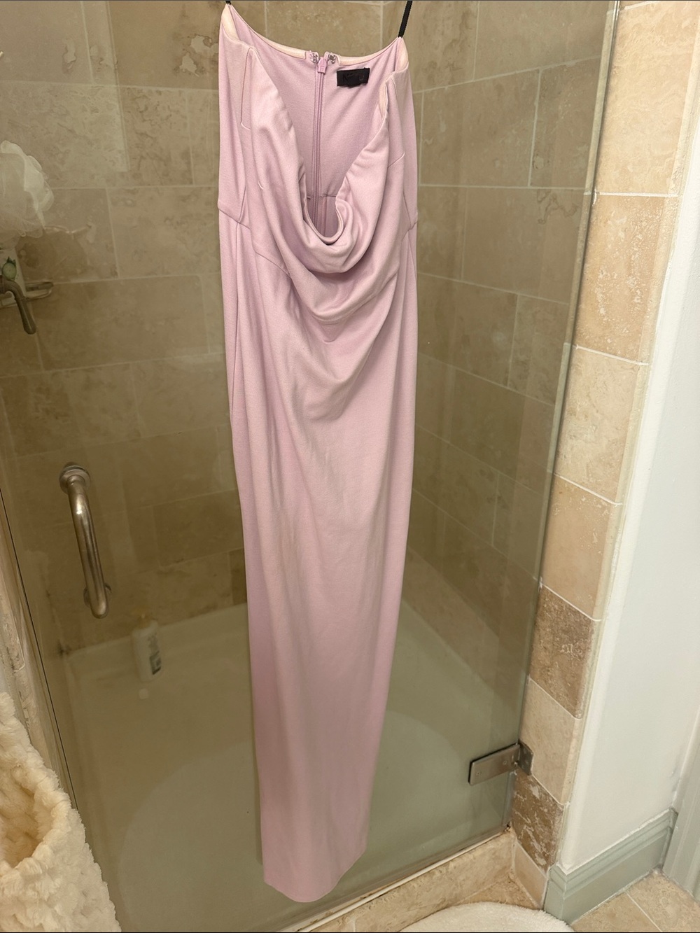 House of CB Dusty Pink Strapless Cowl Gown